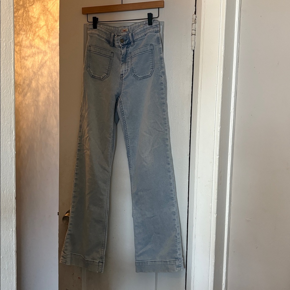 Faherty stretch terry patch pocket blue flare jeans retro hipster festival 26 - Picture 3 of 11